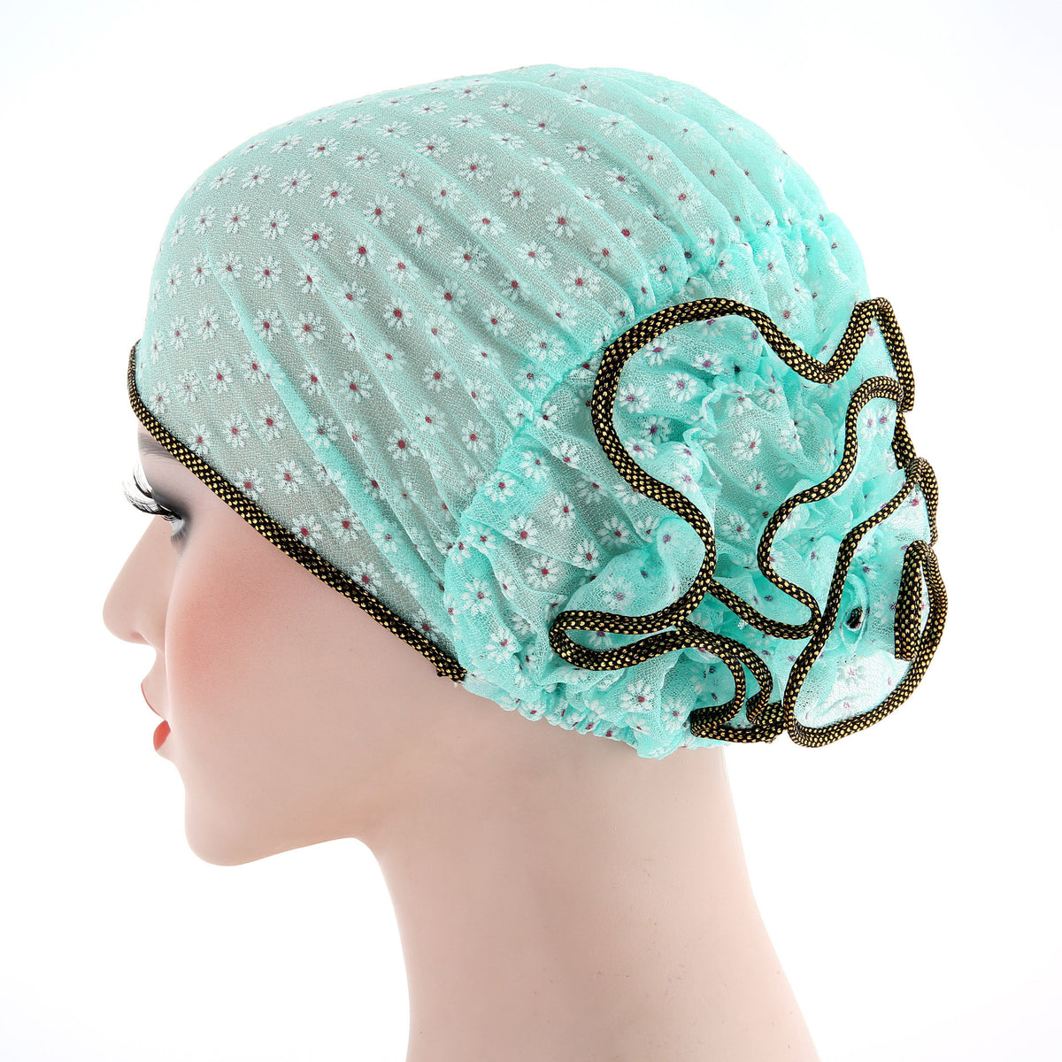 Fashionable Two-Tone Floral Cap and Headscarf Set