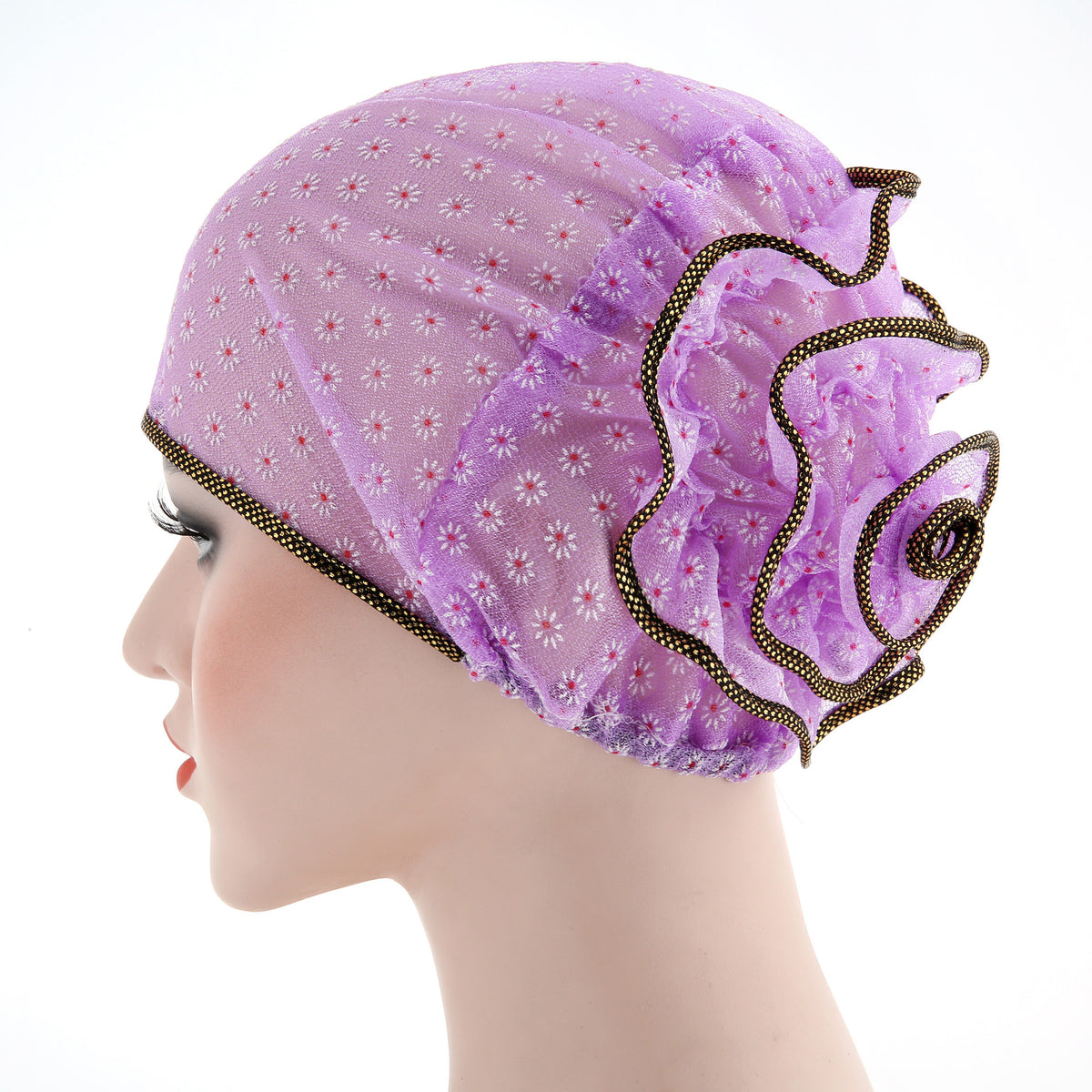 Fashionable Two-Tone Floral Cap and Headscarf Set